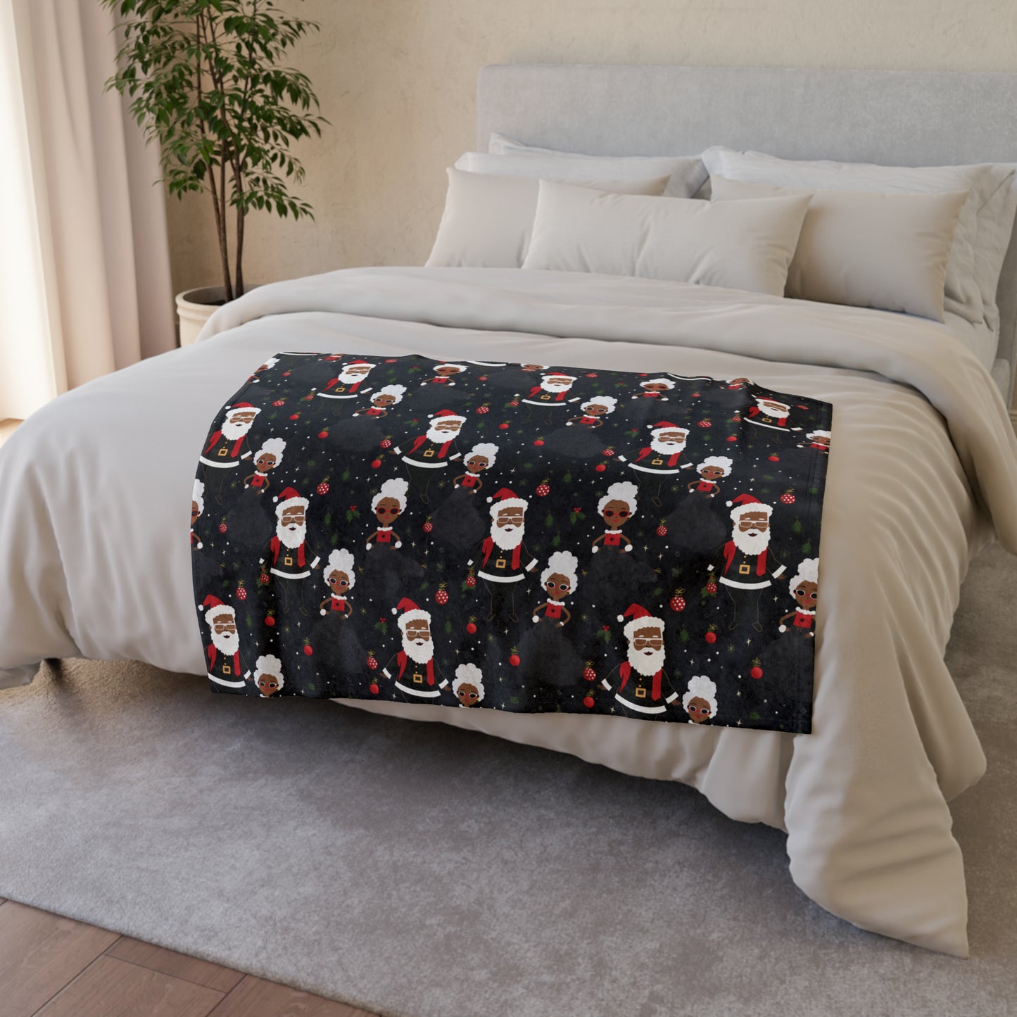 Black Santa & Mrs. Claus Christmas Theme Throw Blanket