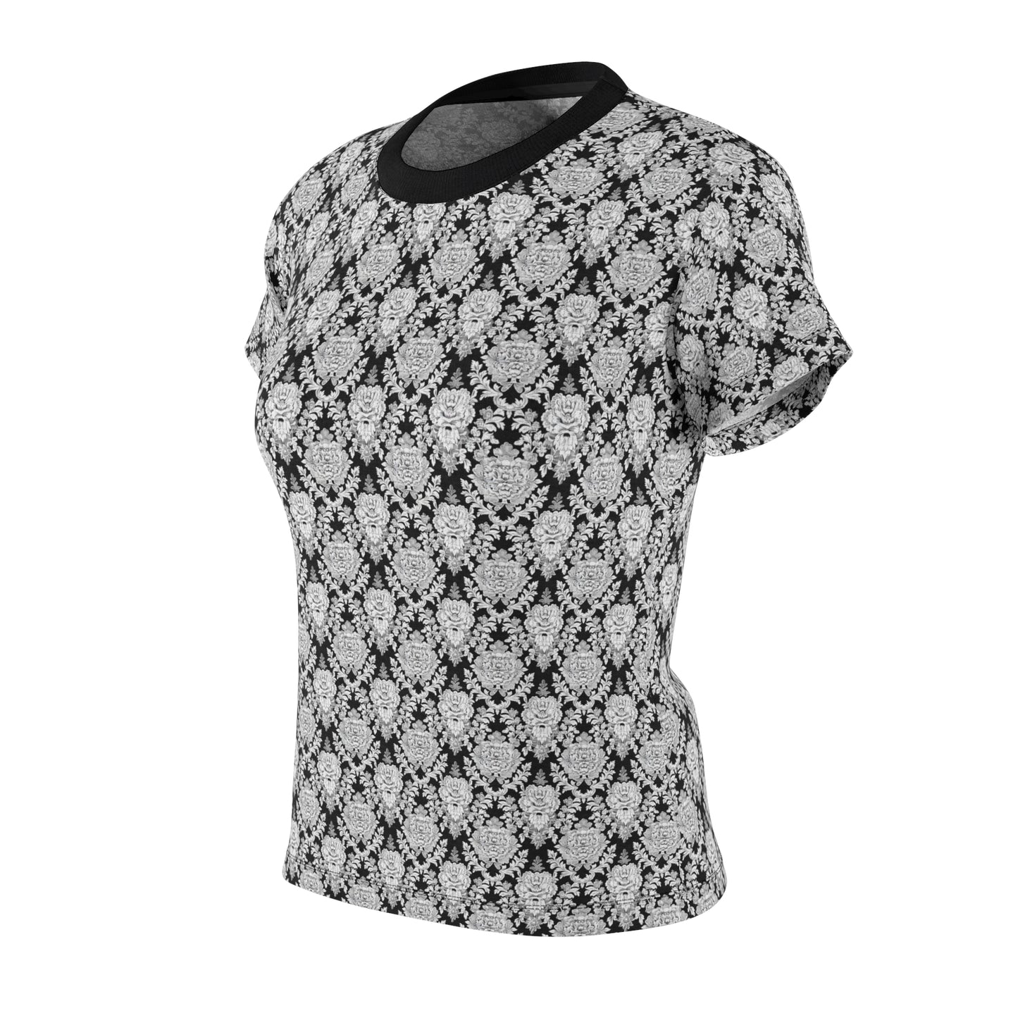 Black & White Artistic Floral Women's Tee, Bridal Shower Fashion