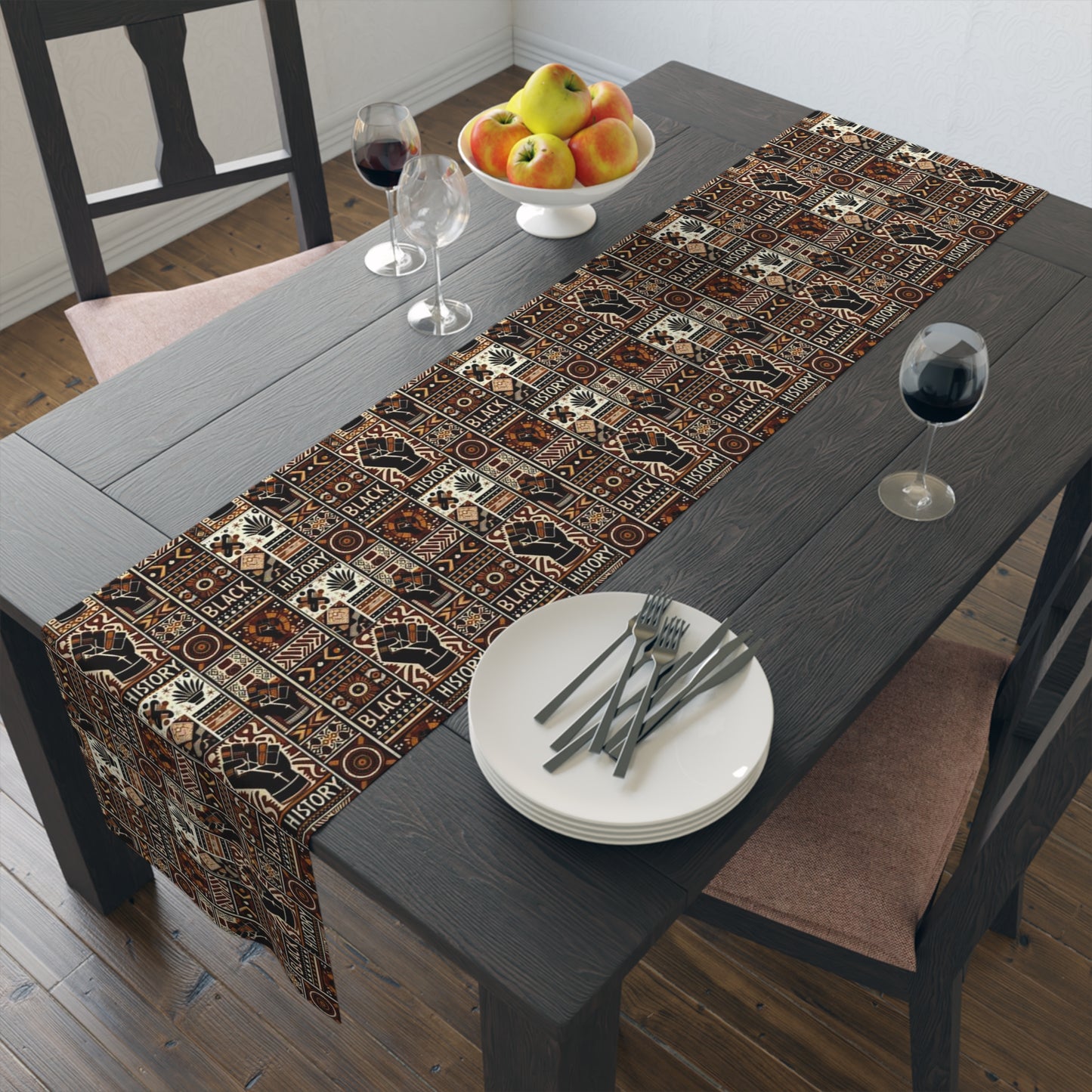 Black History Pattern Table Runner, African American Heritage Table Cloth