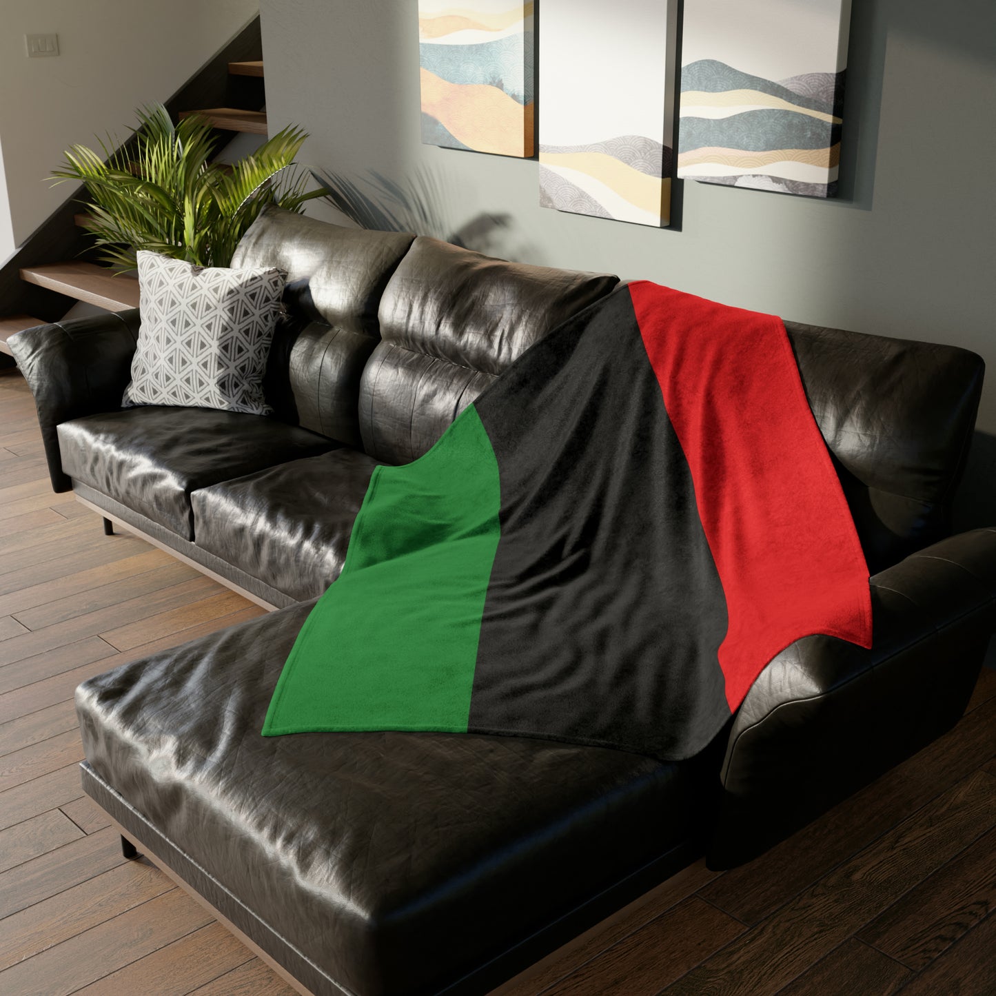 Red Black and Green Throw Cover, Pan African Flag Home Decor