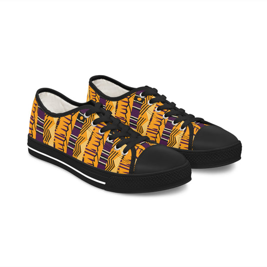 Low Top Laker Fan Fashion Women's Shoes,  Purple & Yellow African Mud Cloth Print Footwear