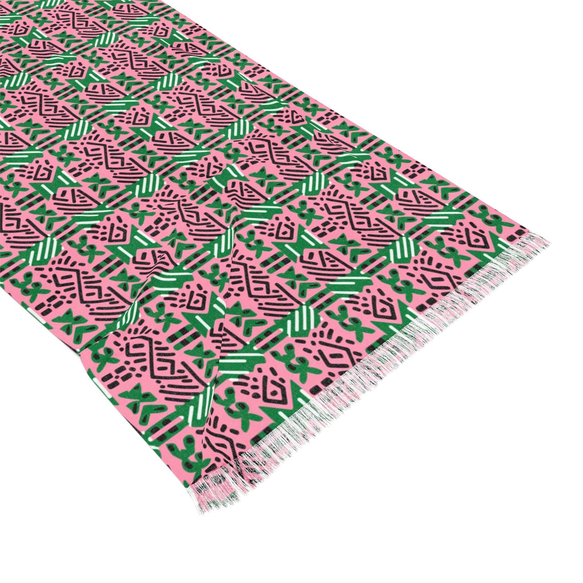 AKA Sorority Inspired African MudCloth Scarf,  Pink & Green African Ankara Print Women's Scarf