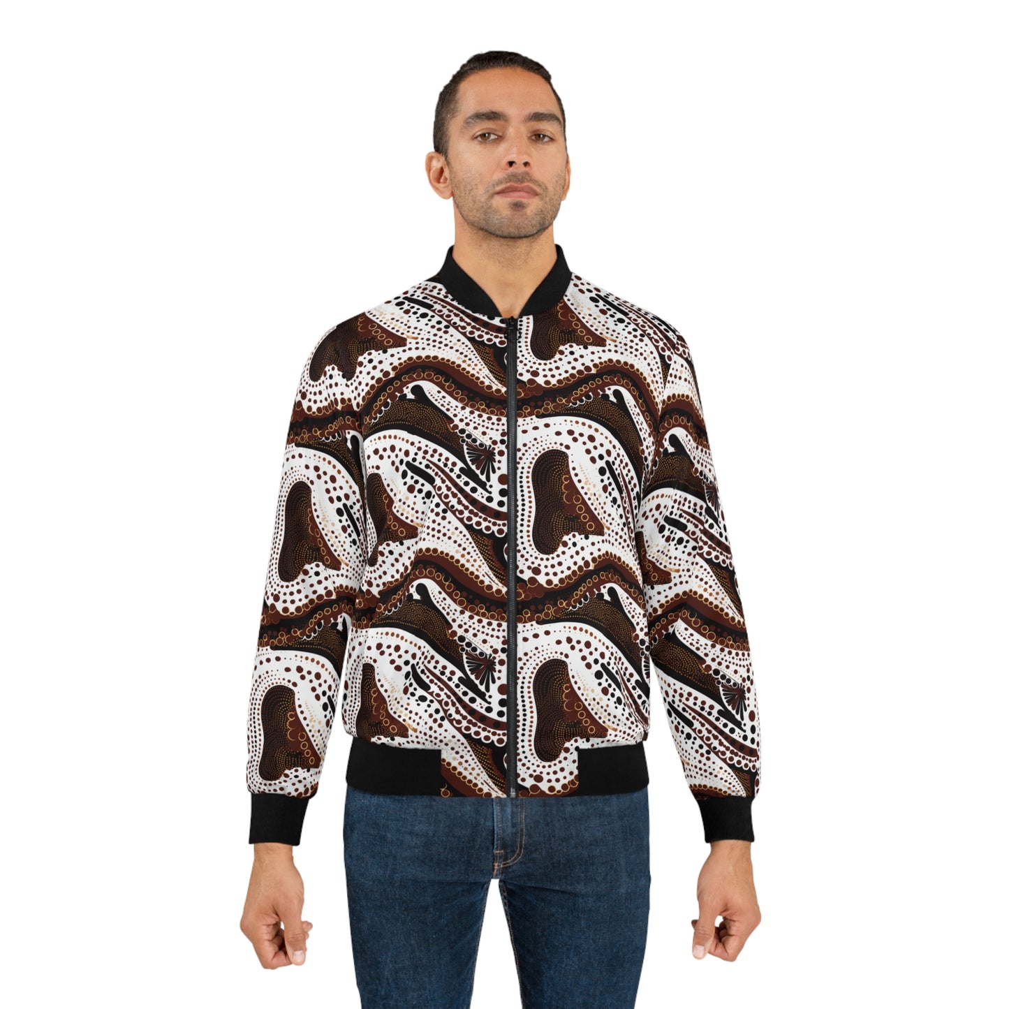 Brown & White African Print Men's Bomber Jacket