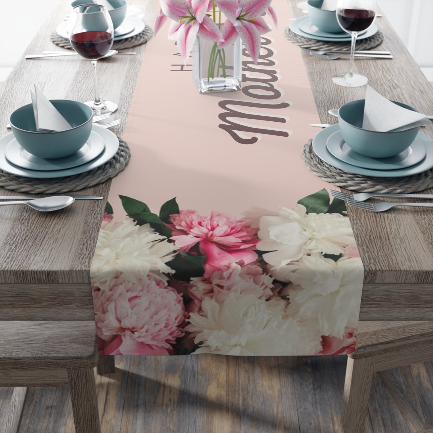 Elegant Peony Blossoms Mother's Day Table Runner, Mother's Day Celebration Decor