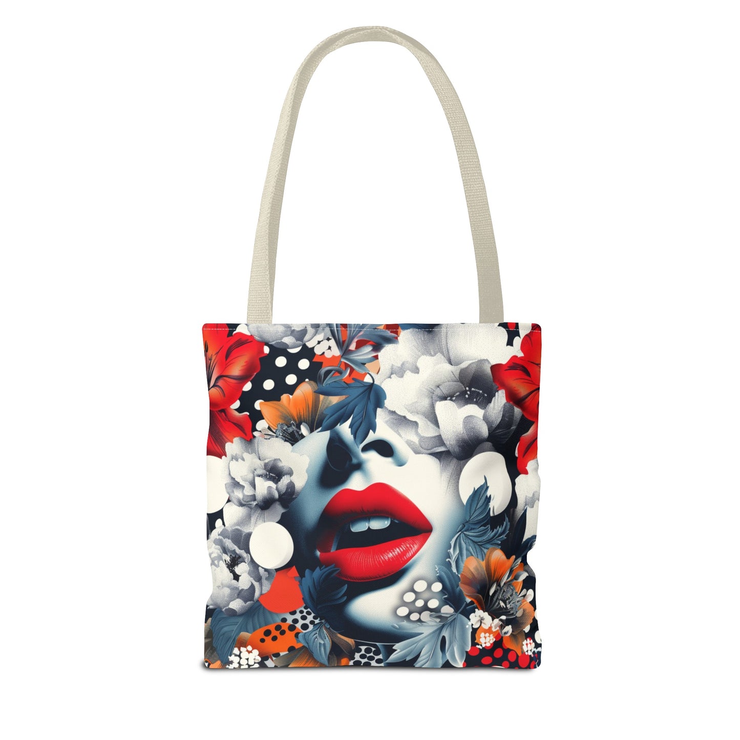 Artistic Floral High Fashion Tote Bag, Modern Polka Dot Carryall