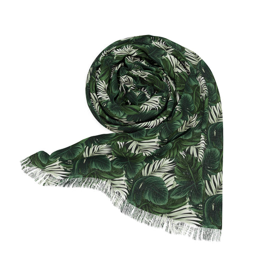 Green Jungle Exotic Tropical Print Light Weight Scarf, Exotic Tropical Print Head Wrap