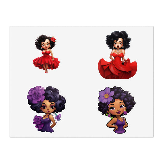 Black Betty Four Sticker Sheet, Red and Purple Dress