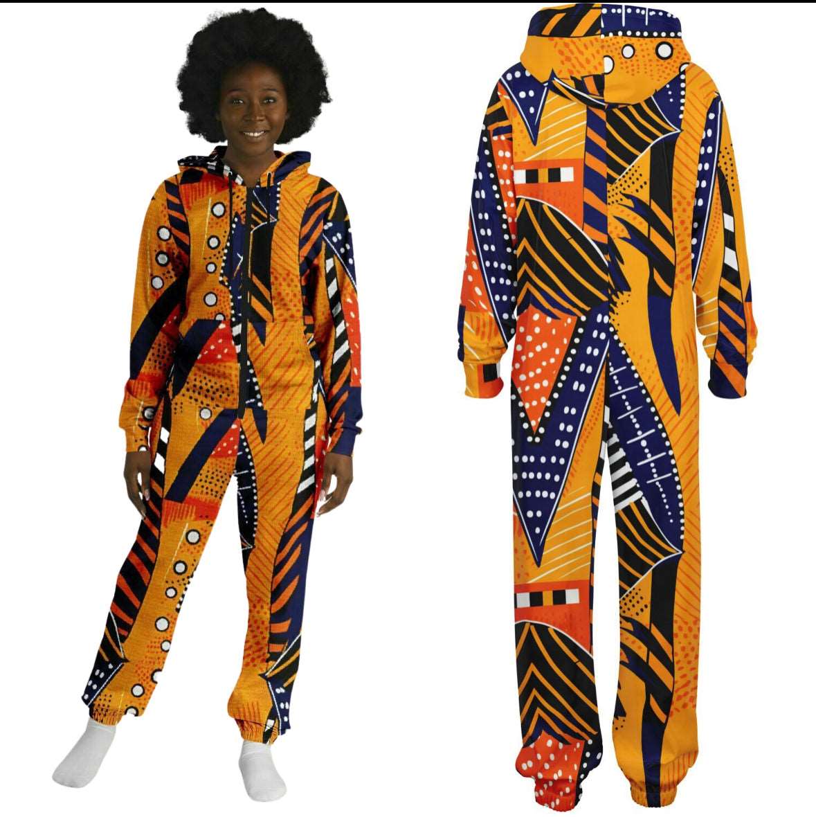 African Print Cozy Jumpsuit, Plus Size Unisex African Print Adult Fashion Onesie