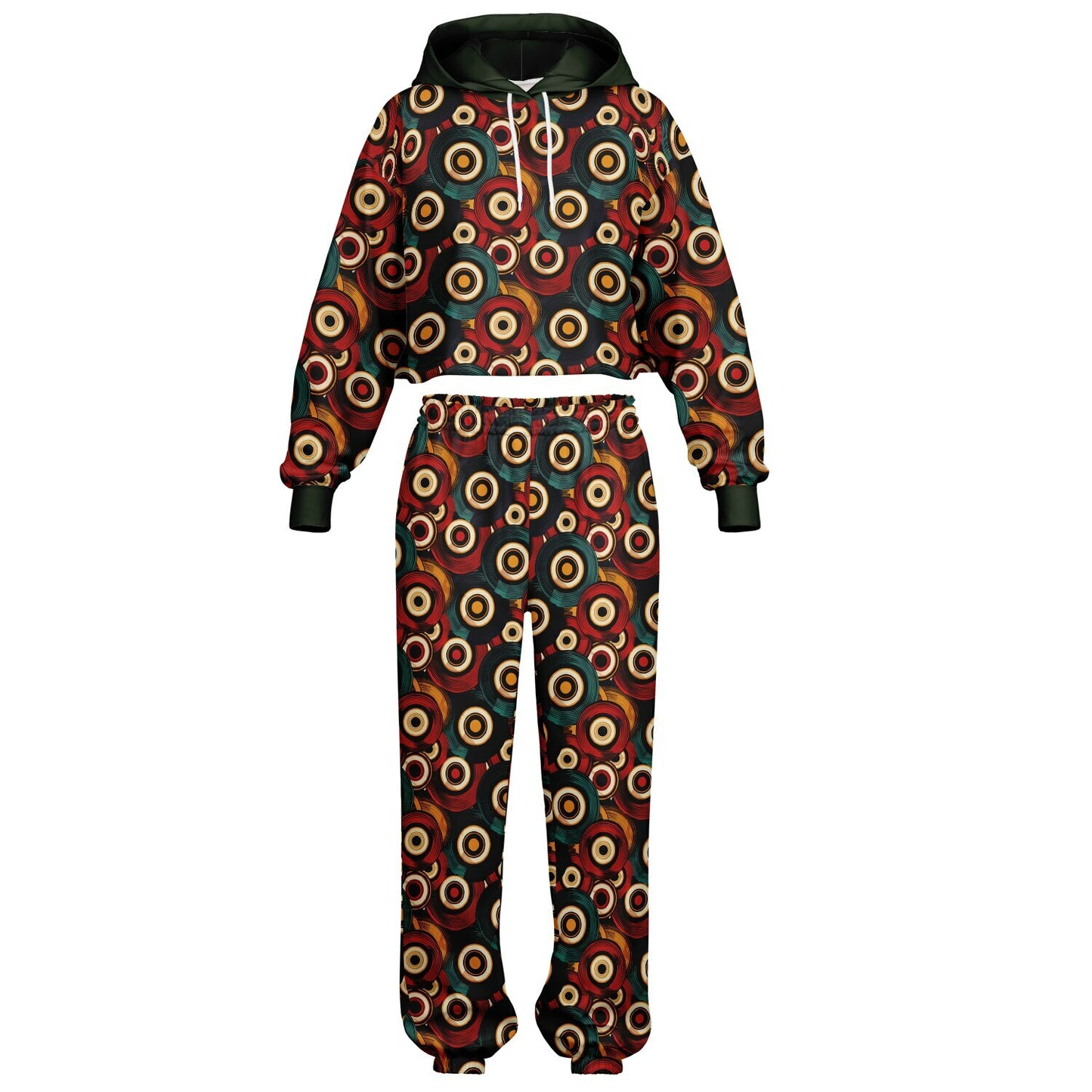 African Ankara-Inspired Geometric Dance Hoodie & Sweatpants Set, Fall Tones Urban Streetwear for Women