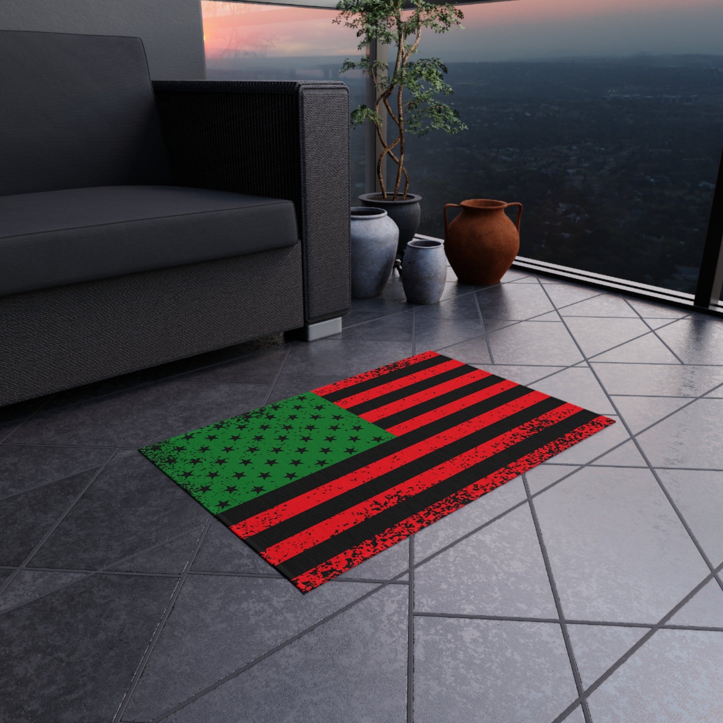 Pan-African Outdoor Rug, Cultural Themed Patio Rug, Red Black Green Flag Rug, Garvey Flag Home Decor, Pan-African American Flag Rug