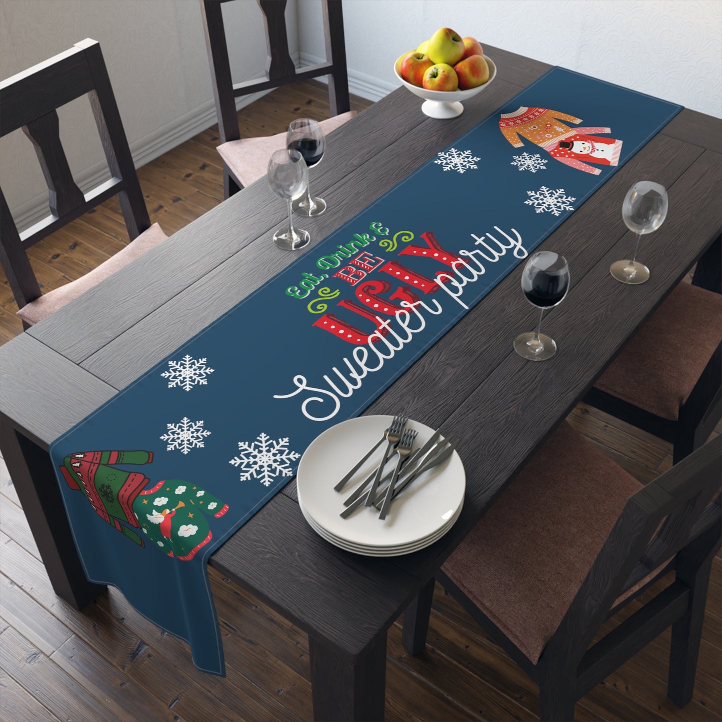 Eat, Drink, and Be Ugly Ugly Sweater Party Table Runner, Christmas Party Textiles