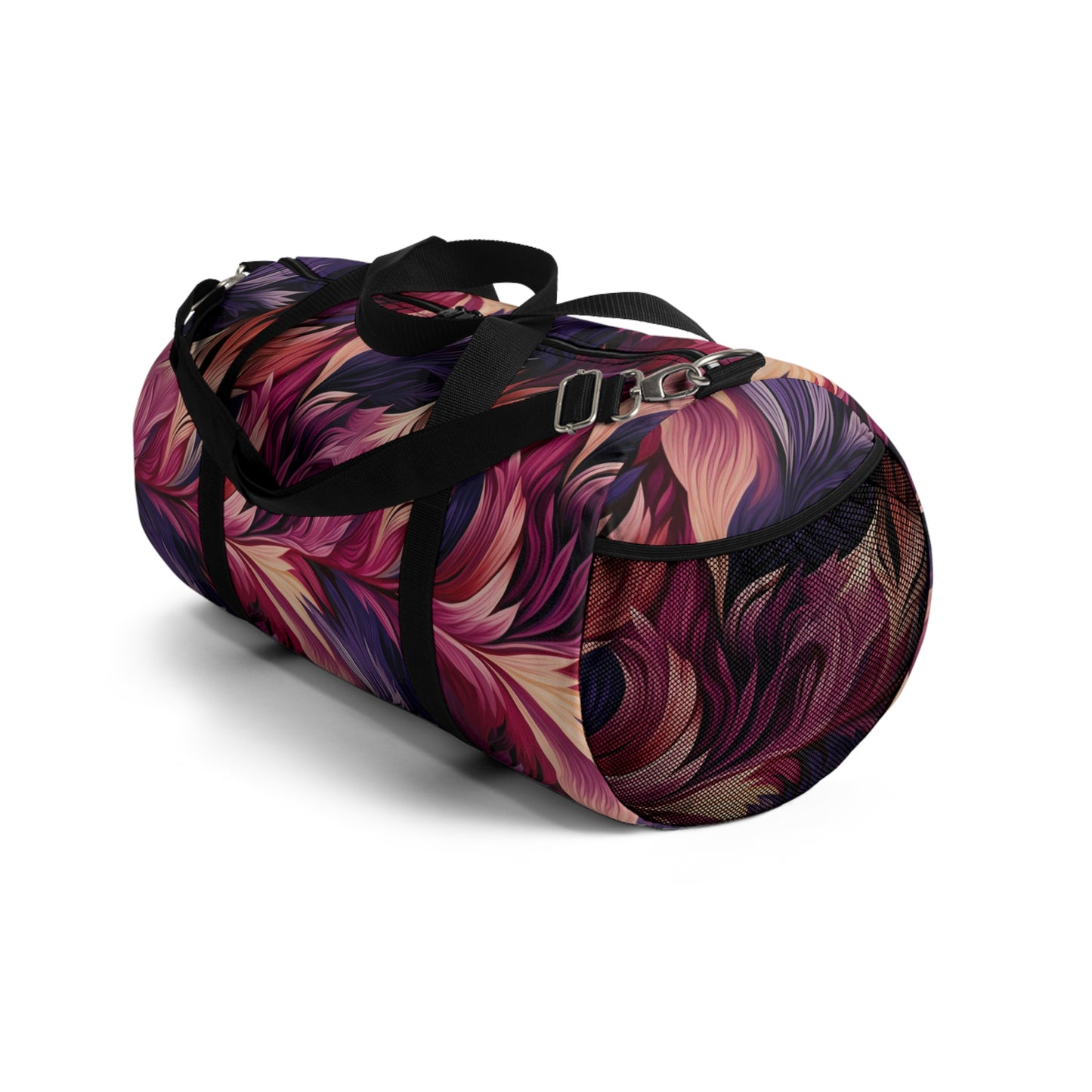 Unique Purple and Pink Swirl Gym Bag, Fine Feather Detail, Rich Color Contrasts, Leaf Patterns