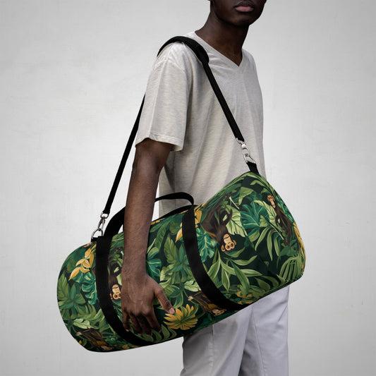 Jungle Safari Duffle Bag, Exotic Animals, Green Leaves, Monkey's Children's Overnight Bag