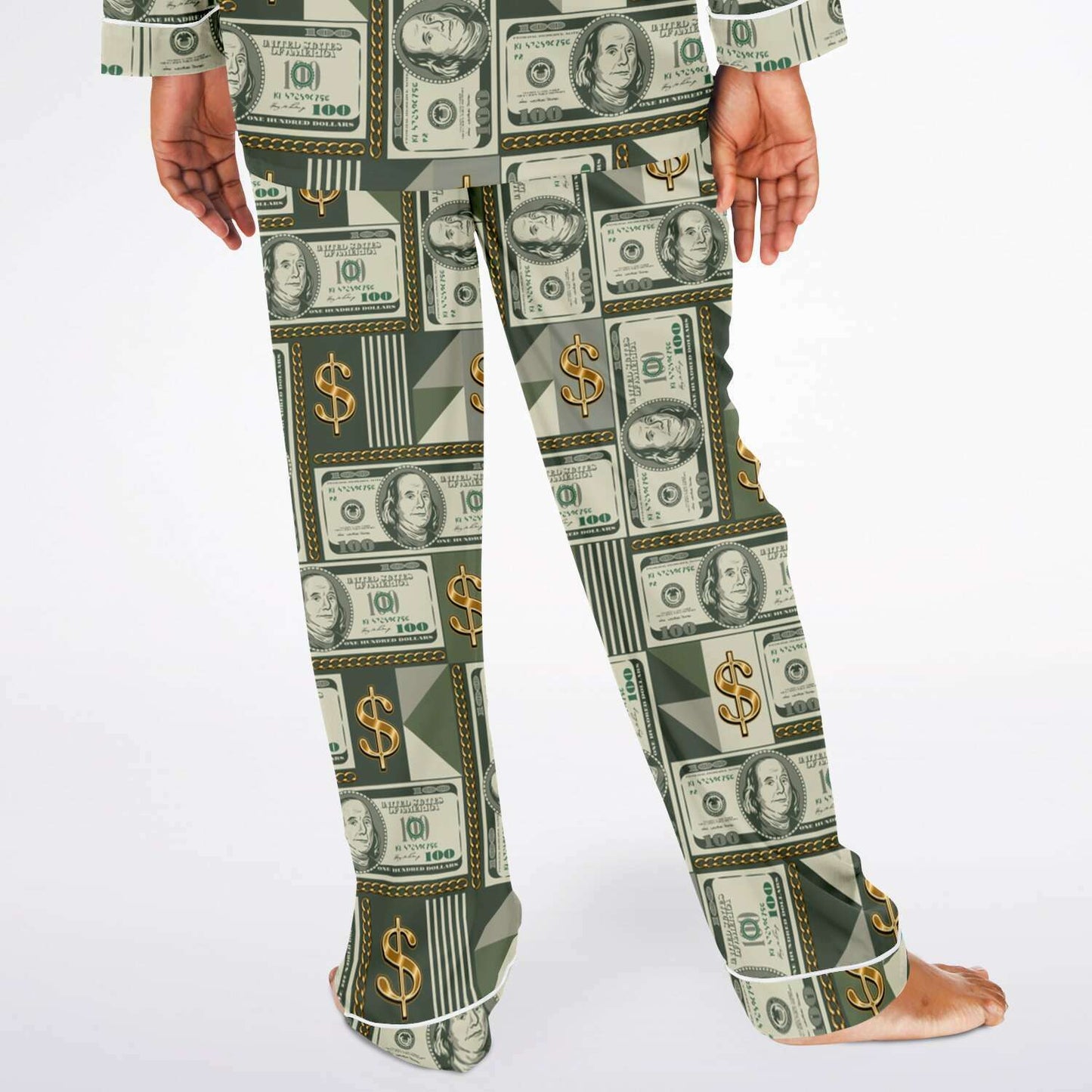 Money Manifestation Satin Luxury Pajamas for Men, Plus Size Money Print Mens Loungewear