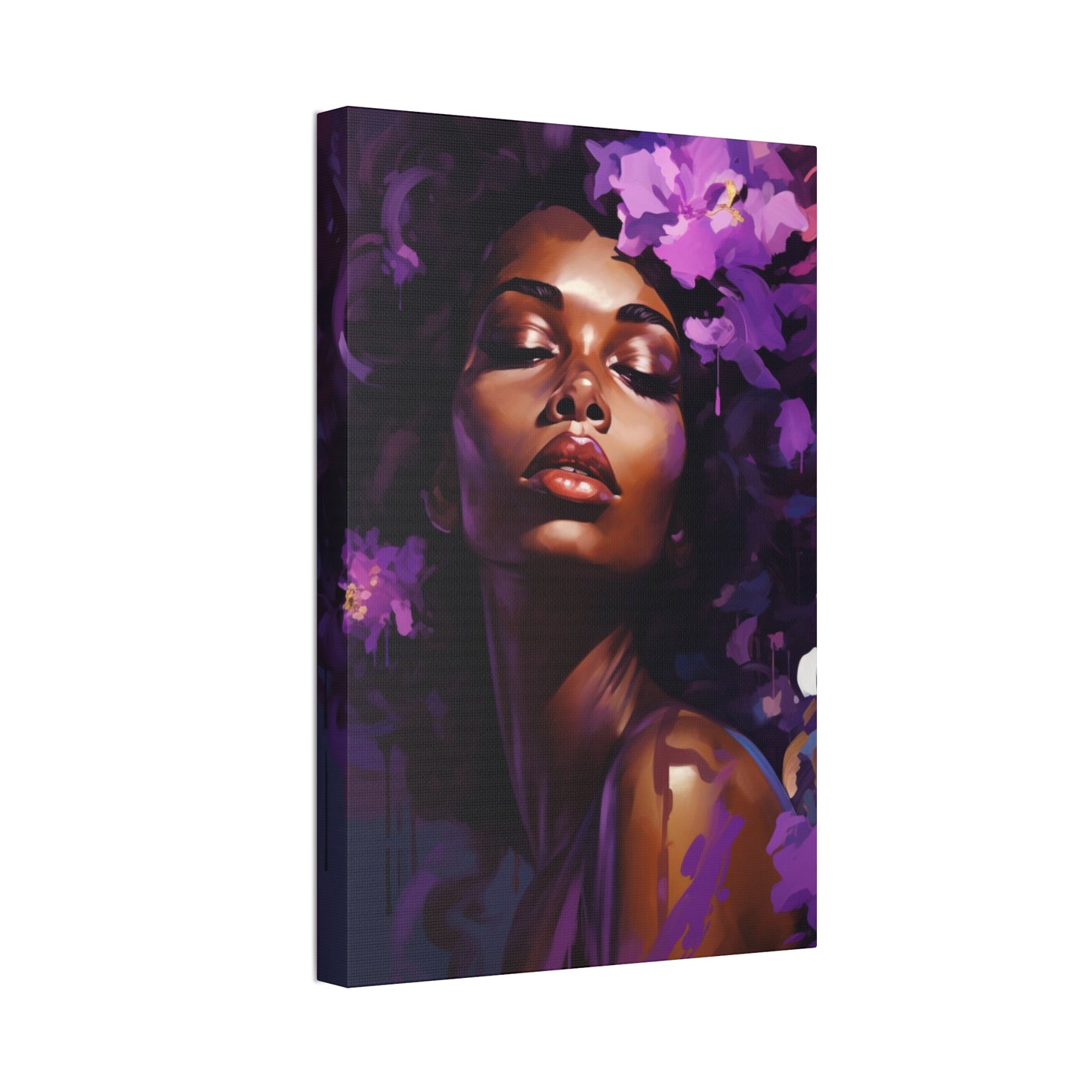 African Woman Stretched Canvas Print - Art Nouveau Purple Decor Canvas Poster