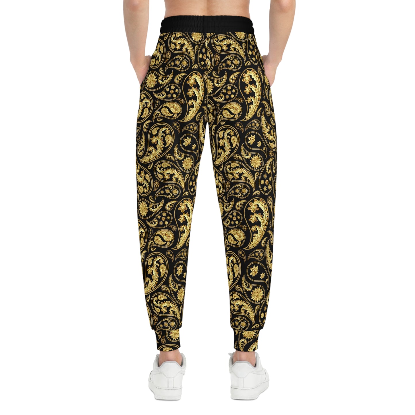 Gold Paisley Print Athletic Joggers Gold and Black Mens Joggers Plus Size Joggers