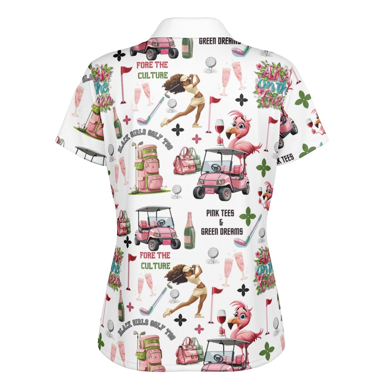 AKA Black Girls Golf Too Pattern Polo, Pink & Green Pretty Girl Golfing Shirt