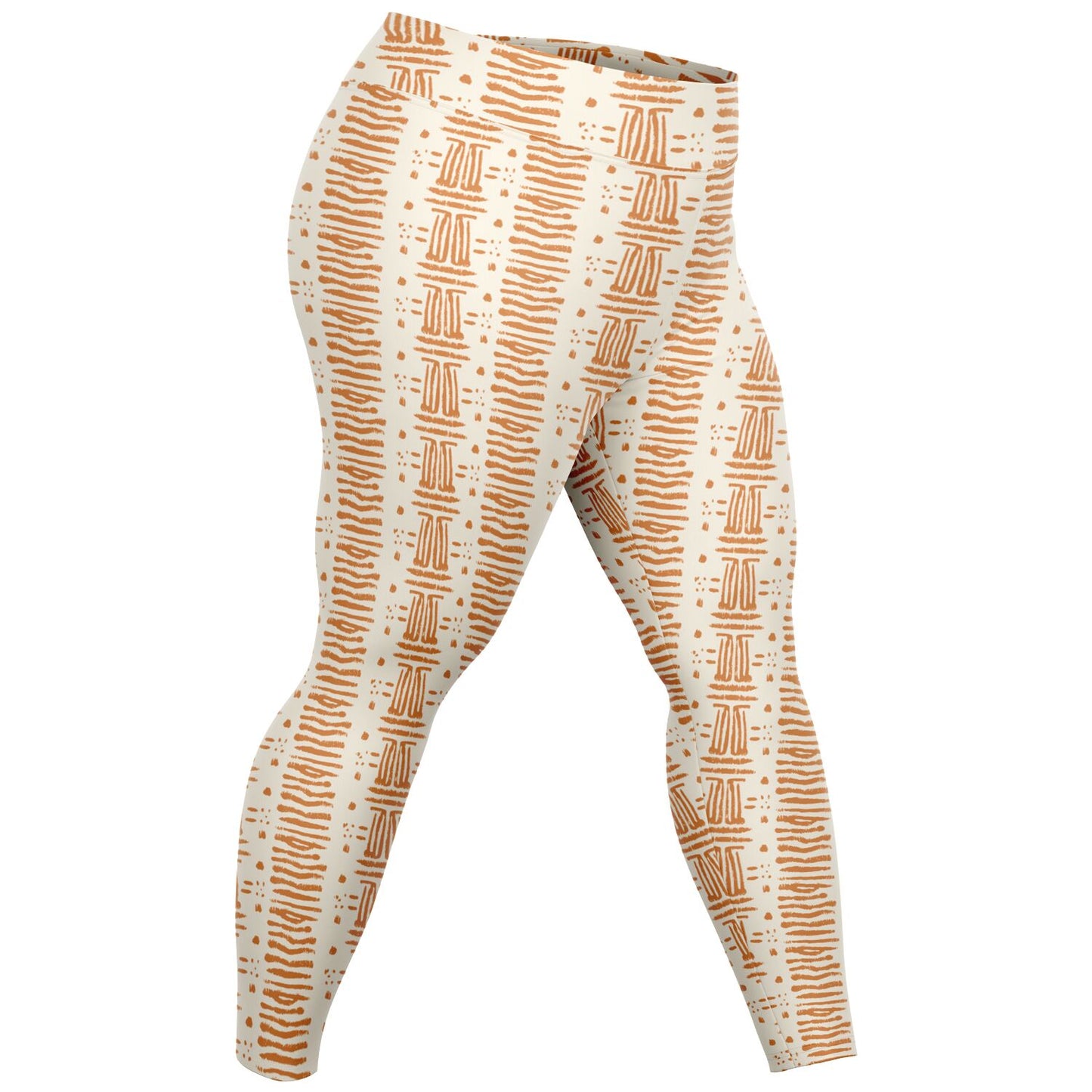 Rush & Cream Colored African Print Plus Size 2XL - 6XL Women's Leggings, Earth Tone Curvy African Print Activewear