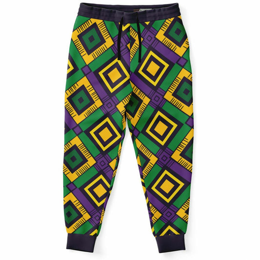 Athletic African Kente Mardi Gras Unisex Joggers, Festive Carnival Themed Pants