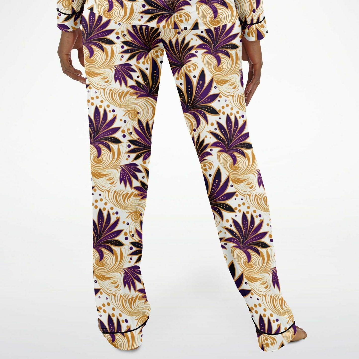 Purple Gold Ankara Wax Print Satin Pajama Set | Plus Size Satin Pajamas