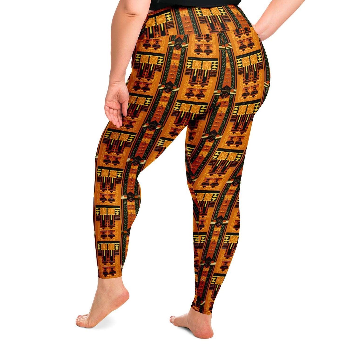 Afrofuturism African Print Plus Size 2XL - 6XL Women's Leggings, Terracotta African Ankara Pattern Print Curvy Activewear