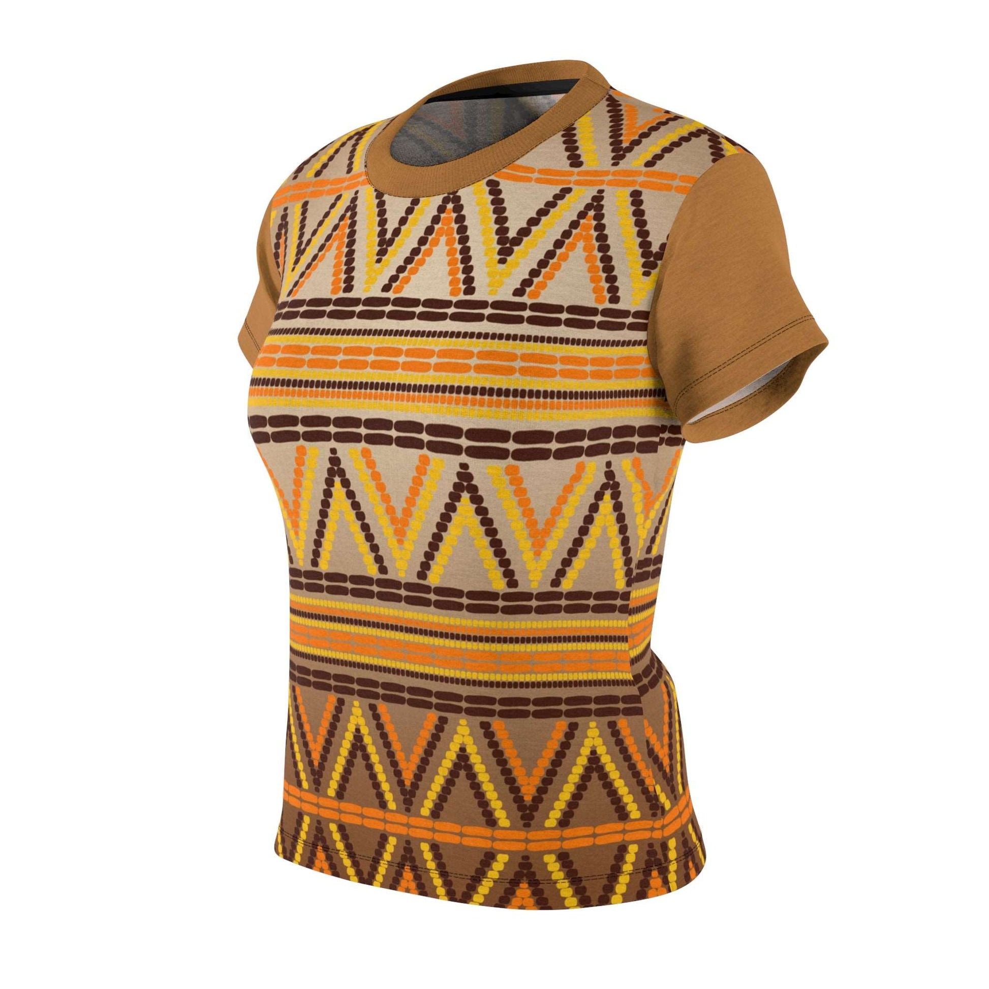 African Print Womens Tee Shirt Gold Orange Brown and Yellow Pattern TShirt