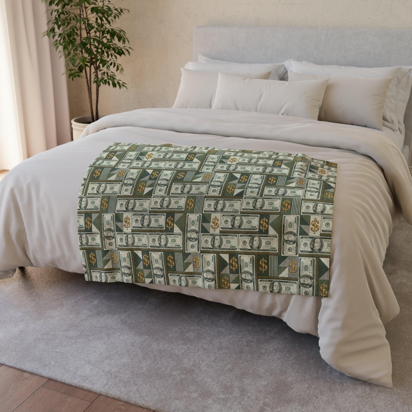 Money Pattern Print Throw Cover, Money Manifestation Home Decor