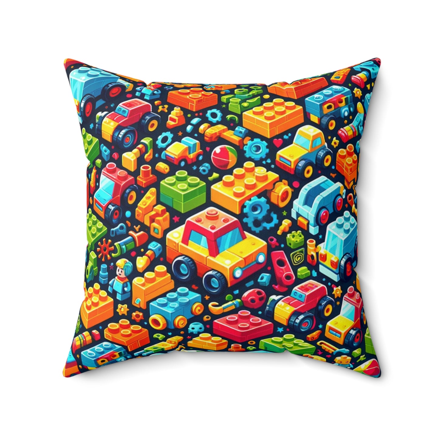 Colorful Building Block Pattern Throw Pillow, Children's Car Themed Bedroom Decor