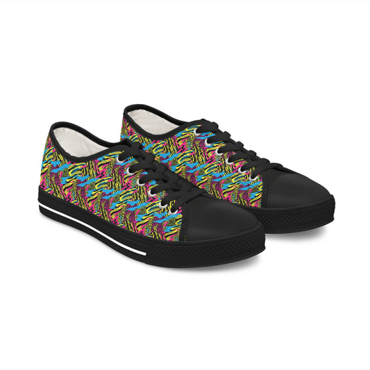 Neon Safari Fusion Animal Print Low Top Canvas Shoes, Trendy Neon Print Sneakers