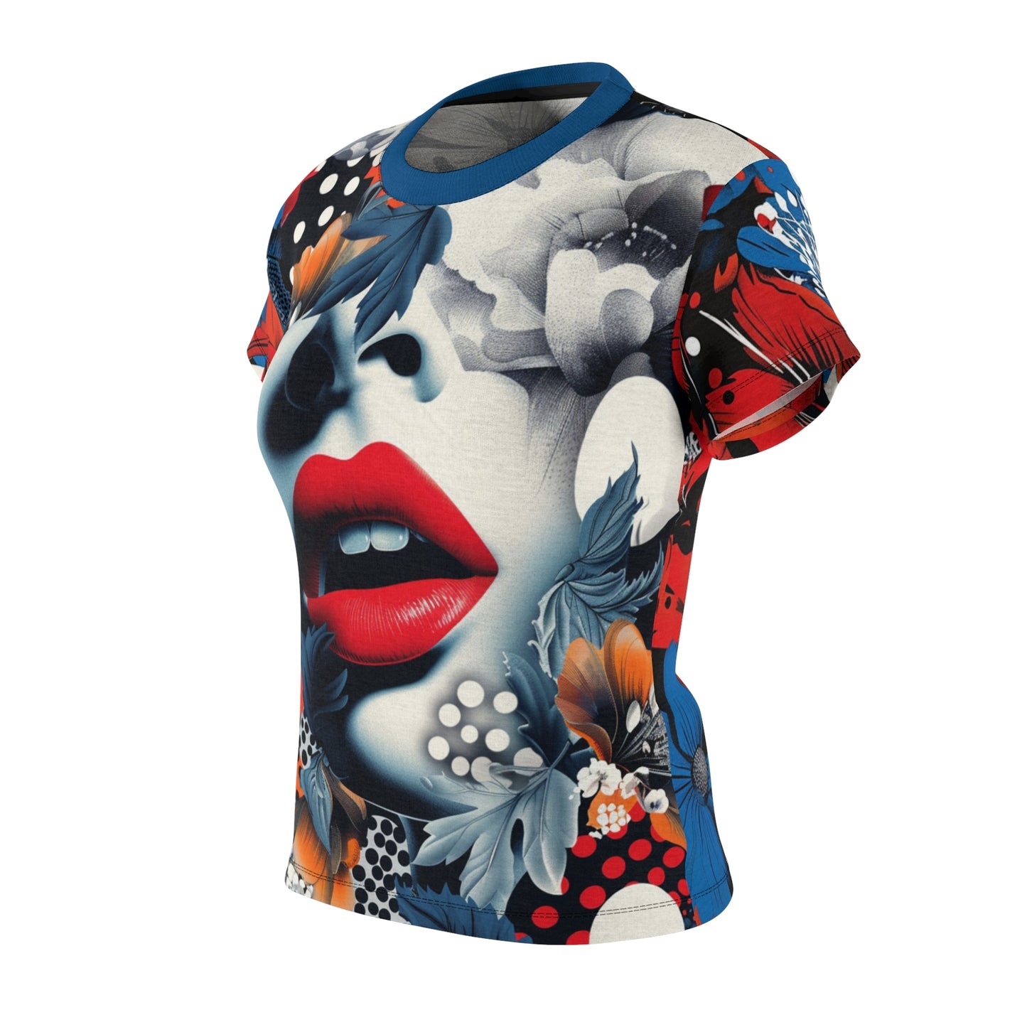 Pop Art Lips Women's T-Shirt, Avant-Garde Women's Apparel, Red Lips Graphic Tee