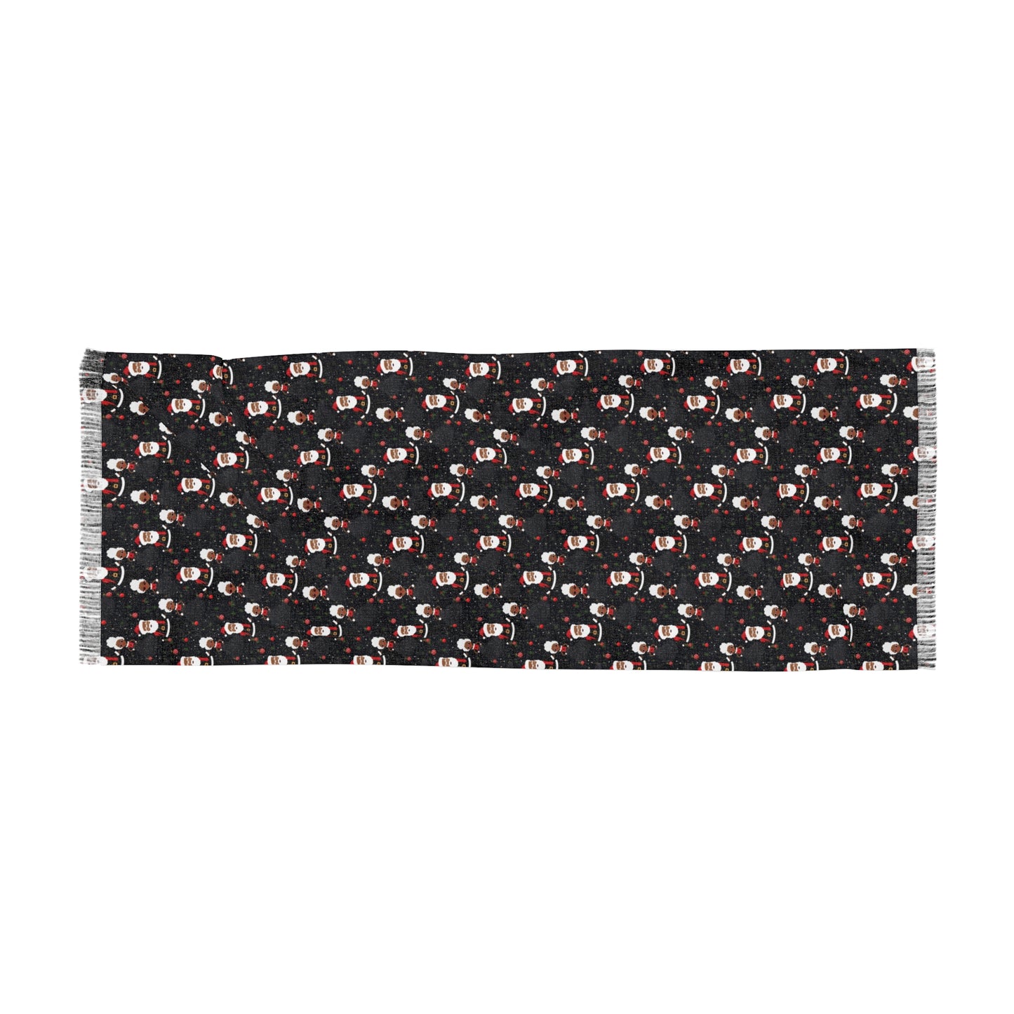 Black Santa & Black Mrs Claus Christmas Themed Lightweight Scarf, Black Culture Xmas-Themed Neckwear