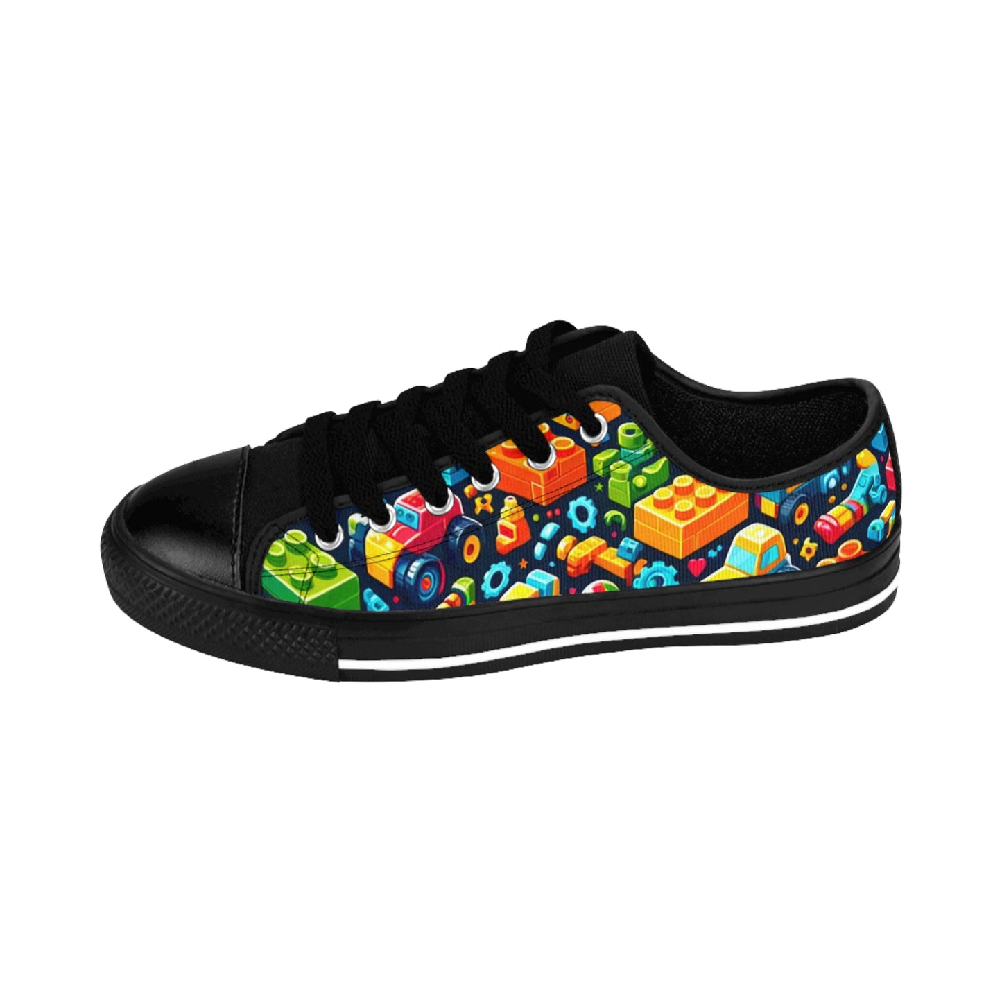 Building Block Themed Low Top Men's Shoes, Toy Car Themed Men's Tennis Shoes