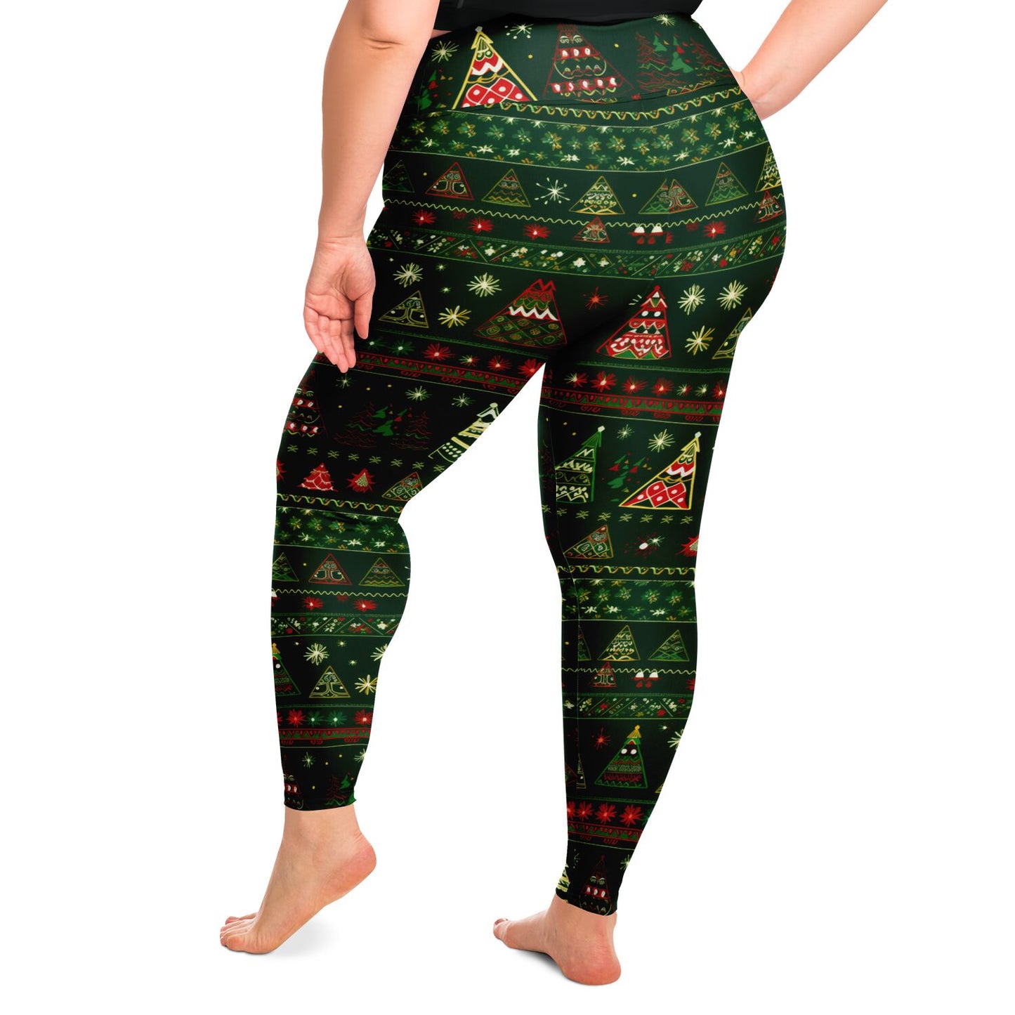 Christmas Print Plus Size Women's Leggings, Festive Holiday Stretchy Yoga Pants for Women