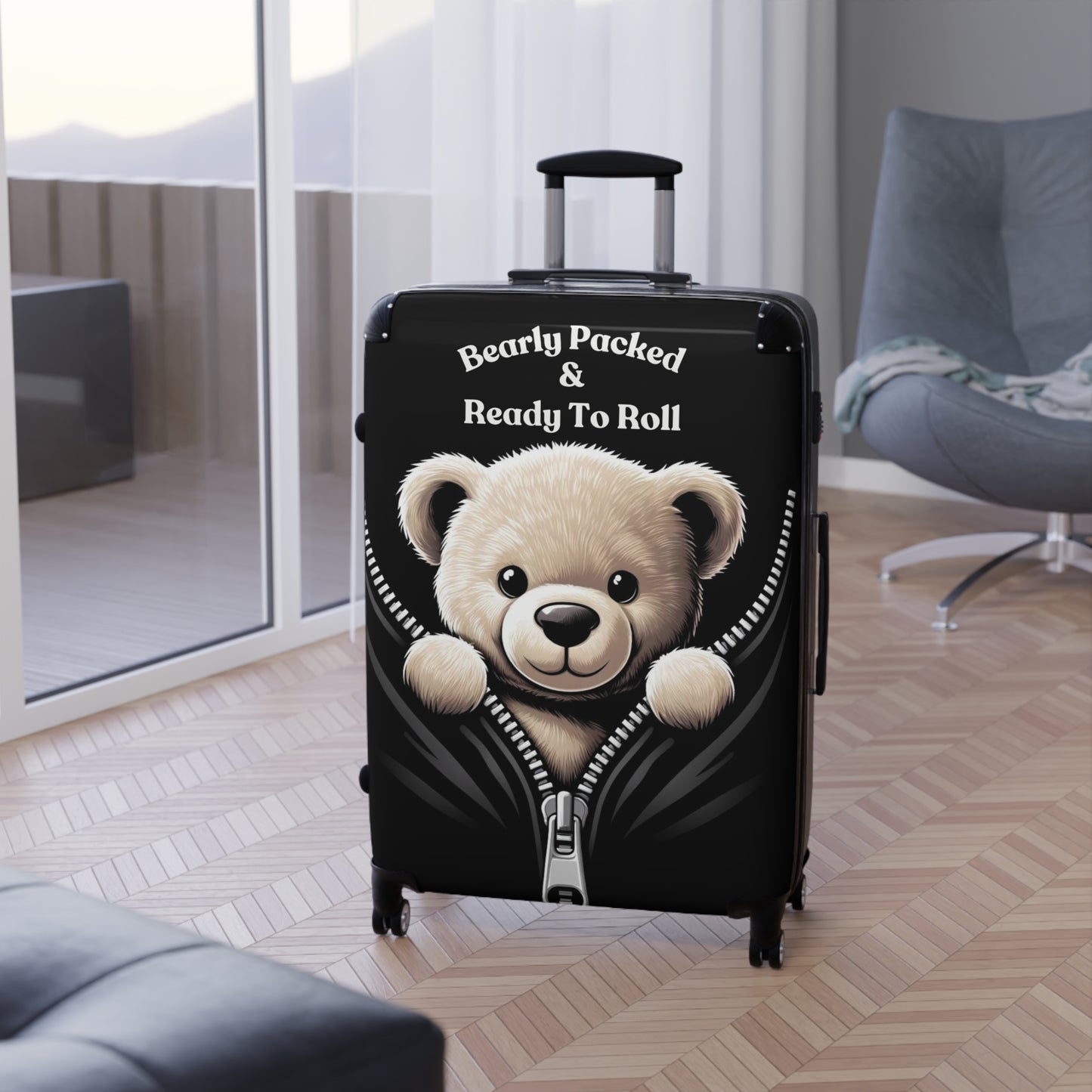 Bearly Packed & Ready To Roll" Cute Bear-Themed Rolling Luggage – Perfect for Kids and Travel Enthusiasts,