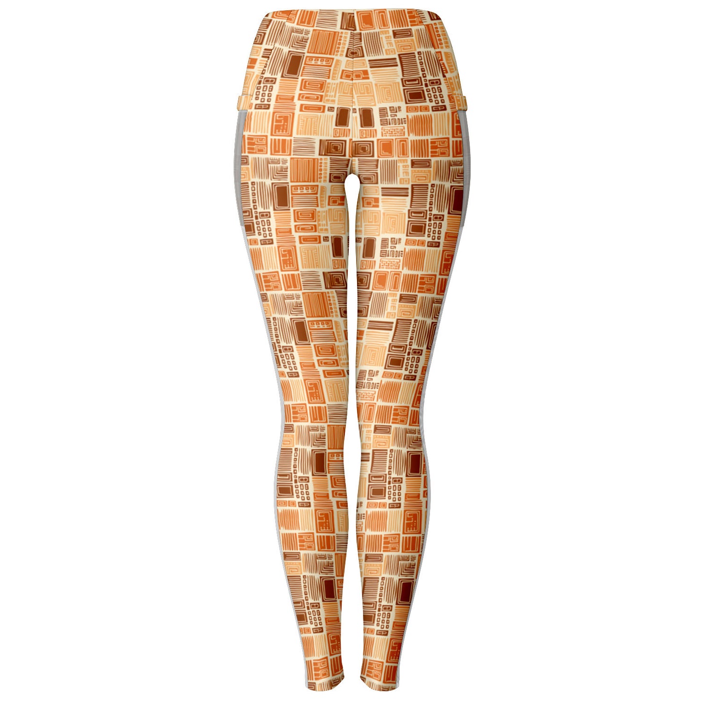 African Mud Cloth Earth Tone Mesh Pocket Leggings, Womens Ethnic Print Athleisure