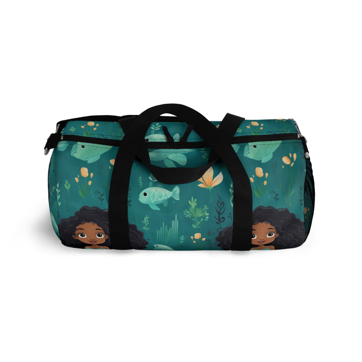 Under The Sea Black Girl Mermaid Print Duffle Bag, African American Mermaid Overnight Bag