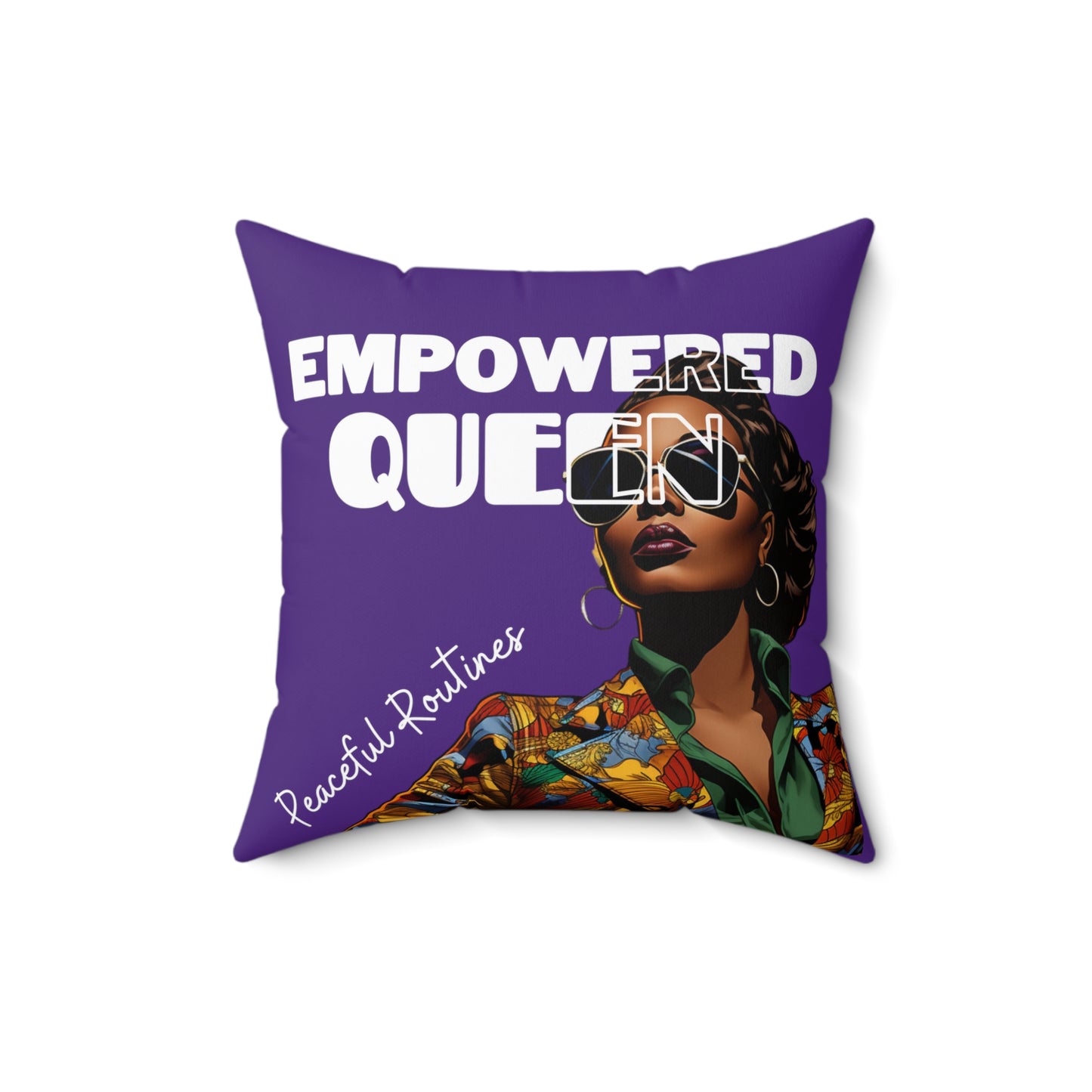 Empowered Queen Square Pillow, Black Woman Strength & Serenity