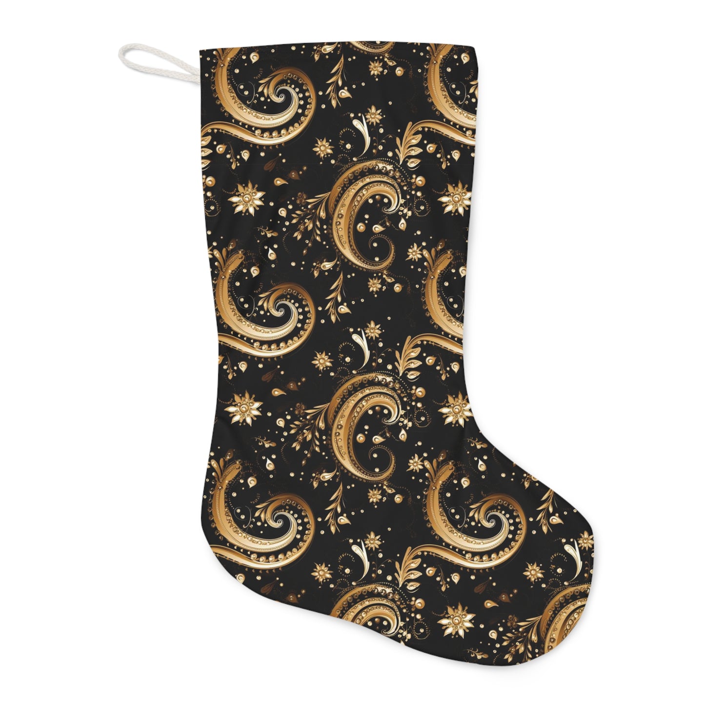 Black & Gold Paisley Bandana Print Elegant Holiday Christmas Stocking