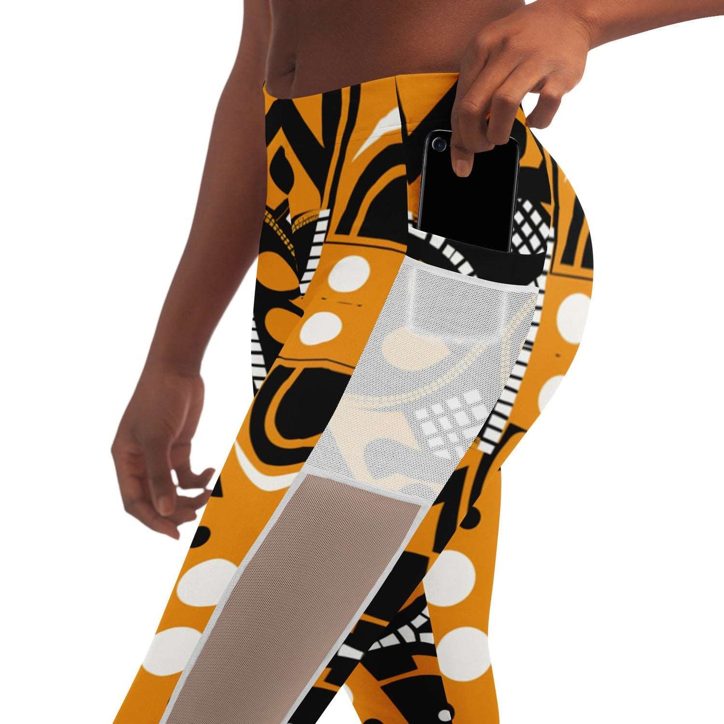 African Print Mesh Pocket Leggings, African Print Athleisure