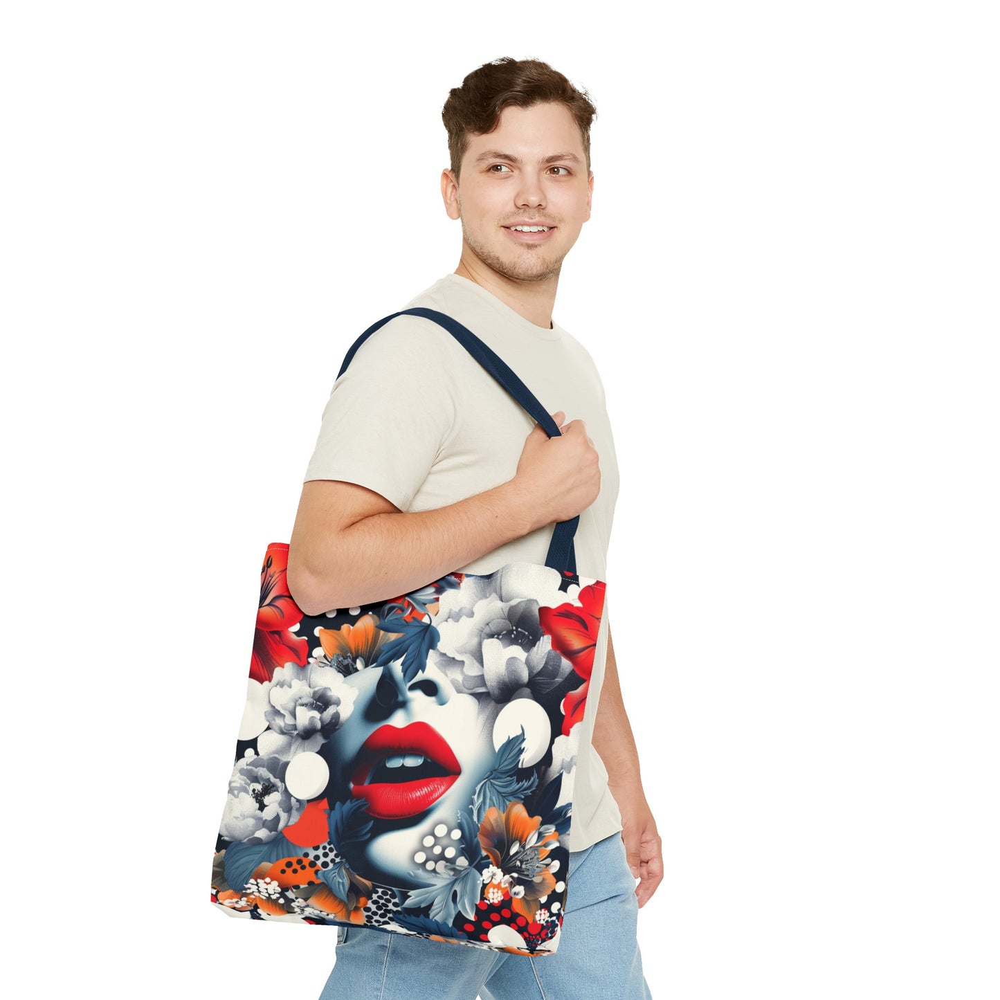 Artistic Floral High Fashion Tote Bag, Modern Polka Dot Carryall