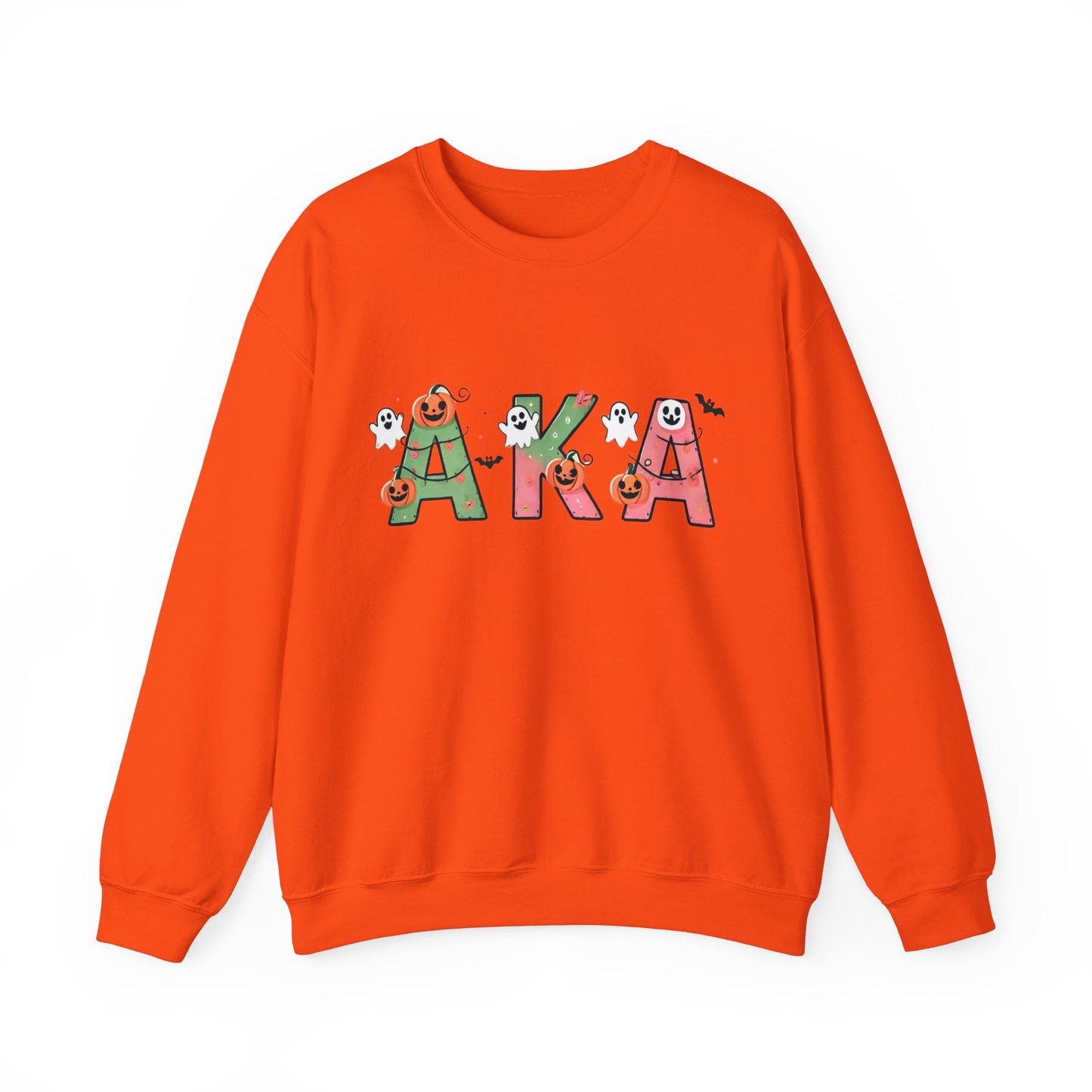 AKA Sorority Halloween Unisex Heavy Blend Crewneck Sweatshirt, Pink and Green Ghost Design