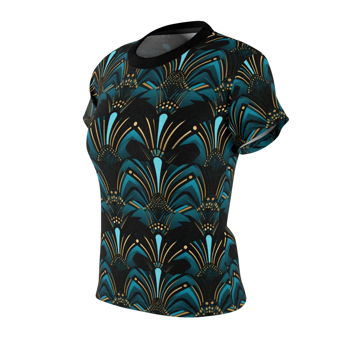 Zanzibar Blue & Black Ankara Print Women's Top,Women's African T-Shirt