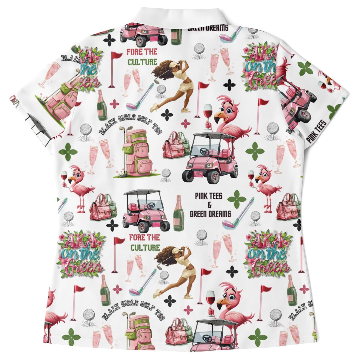 AKA Black Girls Golf Too Pattern Polo, Pink & Green Pretty Girl Golfing Shirt