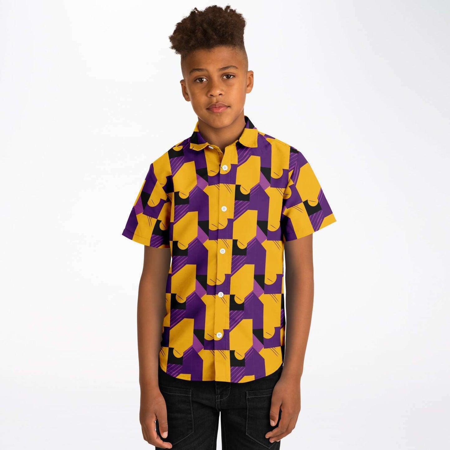 Laker Fan Kids Button-Up Shirt | Los Angeles Love Fashion | Laker Game Apparel | Purple & Gold Button Up Shirt