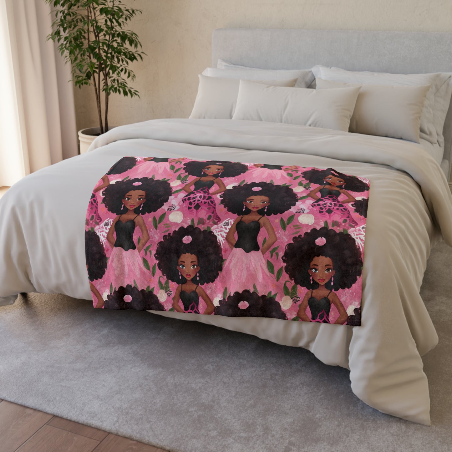 Pink Black Baby Doll Pattern Inspired Bed Cover