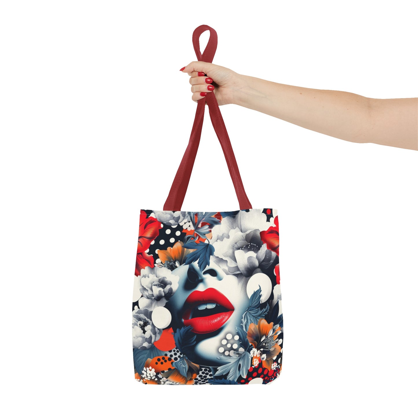 Artistic Floral High Fashion Tote Bag, Modern Polka Dot Carryall