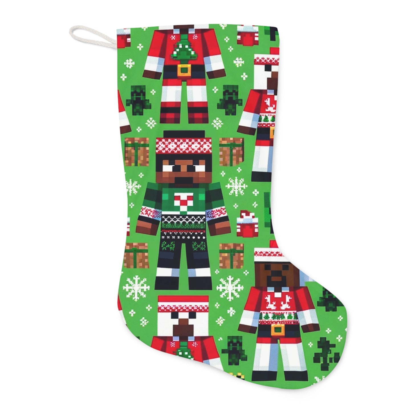 Pixelated Gaming Holiday Christmas Stocking | Kids' Virtual World Stocking | Video Game Block Pattern Decor| Holiday Stocking For Gamers