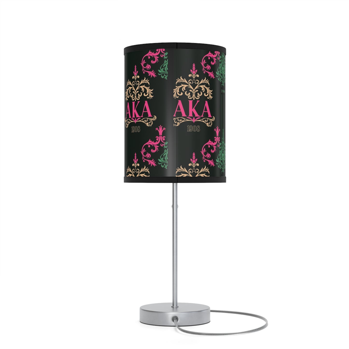 AKA Sorority Pink & Green Table Lamp, Steel Base, High-Res Shade, Dorm Room Decor, Perfect AKA Housewearming Gift, Pretty Girl Office Decor