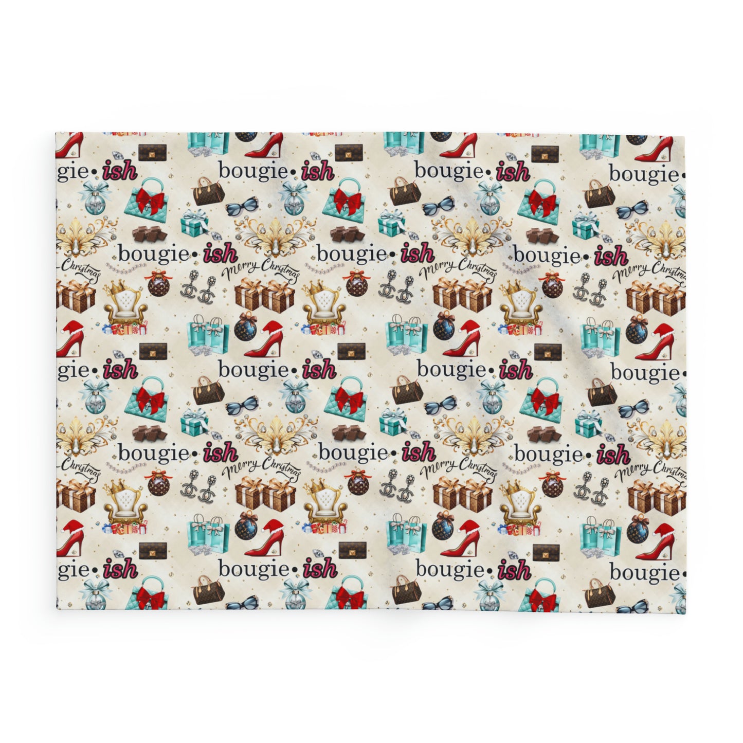 Bougie Christmas Fleece Blanket,  Luxury Styled Holiday Ornaments Decor