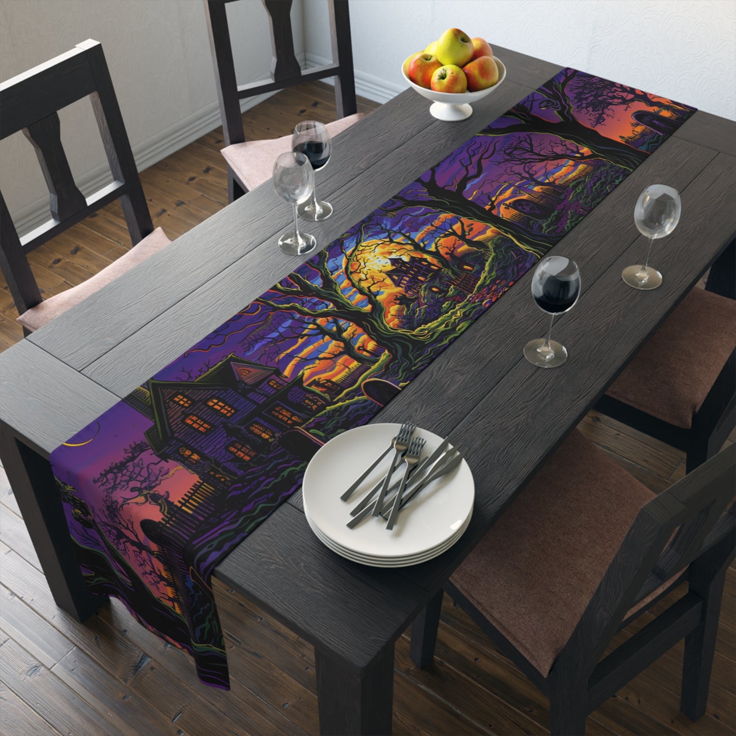 Halloween Table Runner, Haunted House & Graveyard Designs